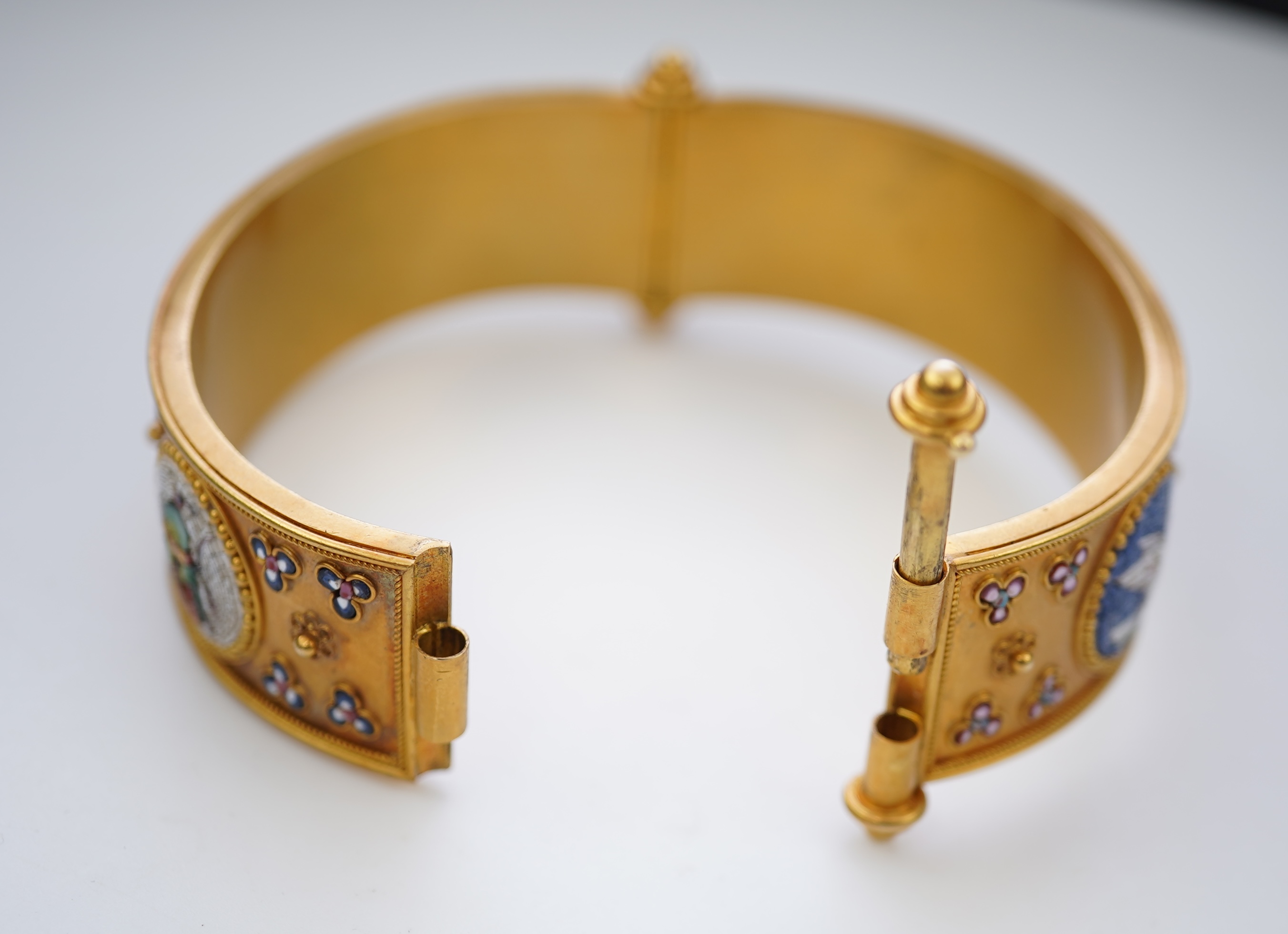 An attractive gold and micromosaic cuff bracelet, second half 19th century